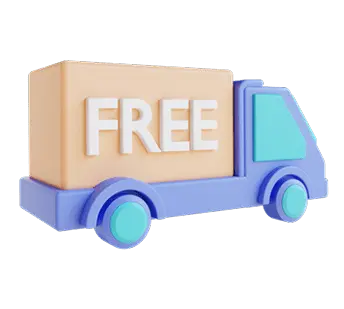 Toy truck with a box labeled 'FREE' on a white background