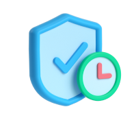 Icon of a shield with a check mark and a clock, symbolizing security and time management.